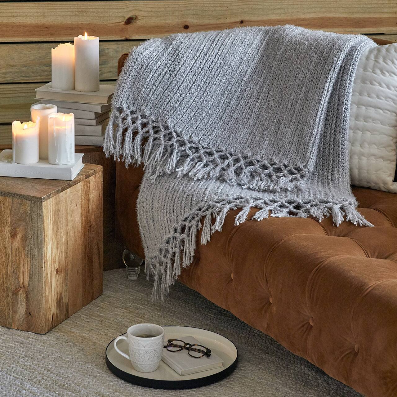 Red Heart&#xAE; Cozy Time Fringe Throw